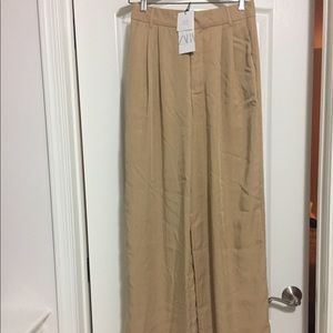 Zara high-waisted wide leg pants, light brown